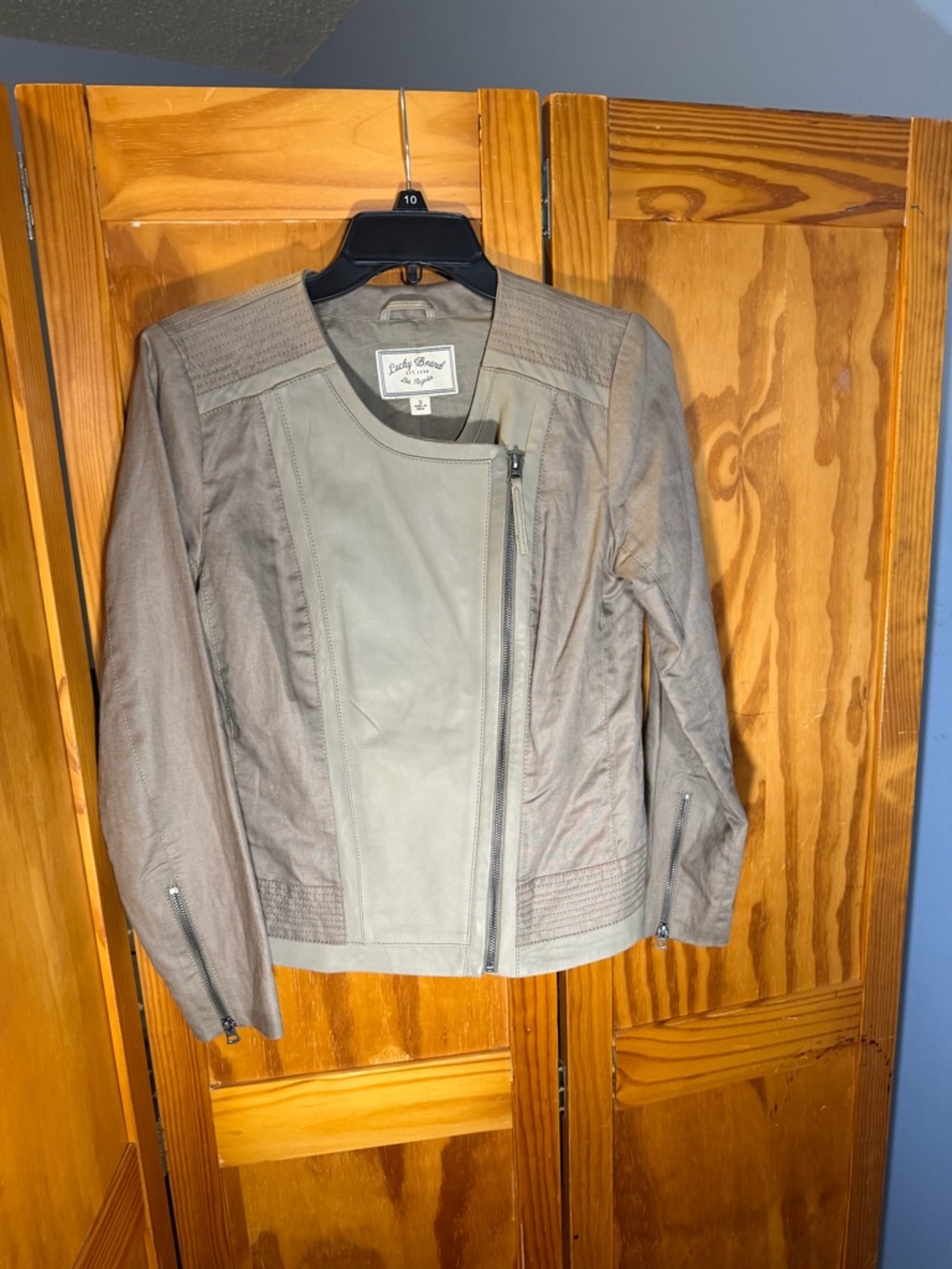 Lucky Brand Women's Lamb and Linen Asymmetrical Leather Moto Jacket | Size S
